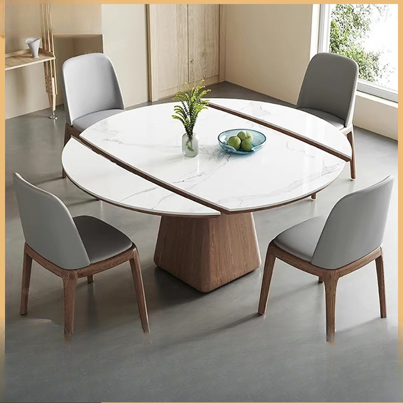 Kids Outdoor Wooden Table - Extendable Dining Table Round Industrial Slate