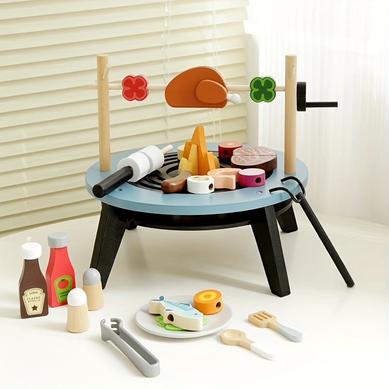Kids Outdoor Bbq - Wooden Barbecue Playset For Kids Pretend