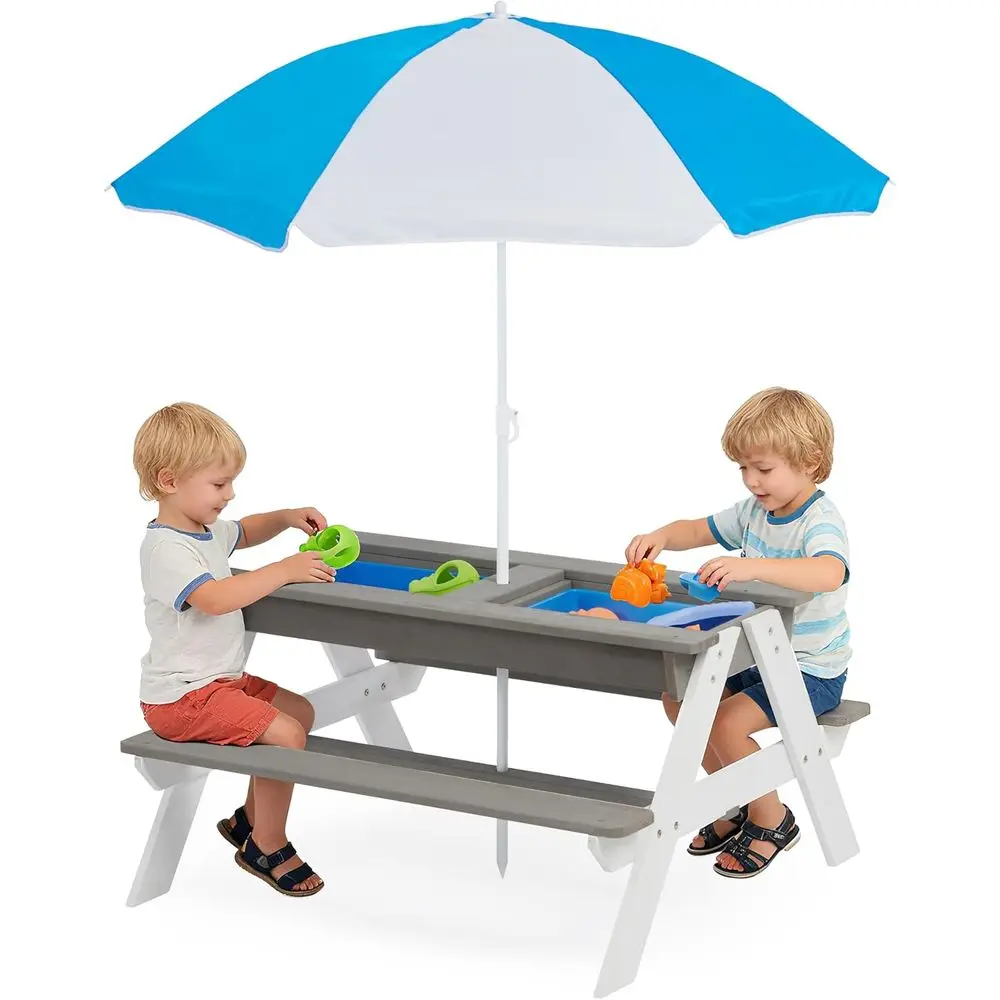 Kids Outdoor Wooden Table - Convertible 3-in-1 Wooden Picnic Table for