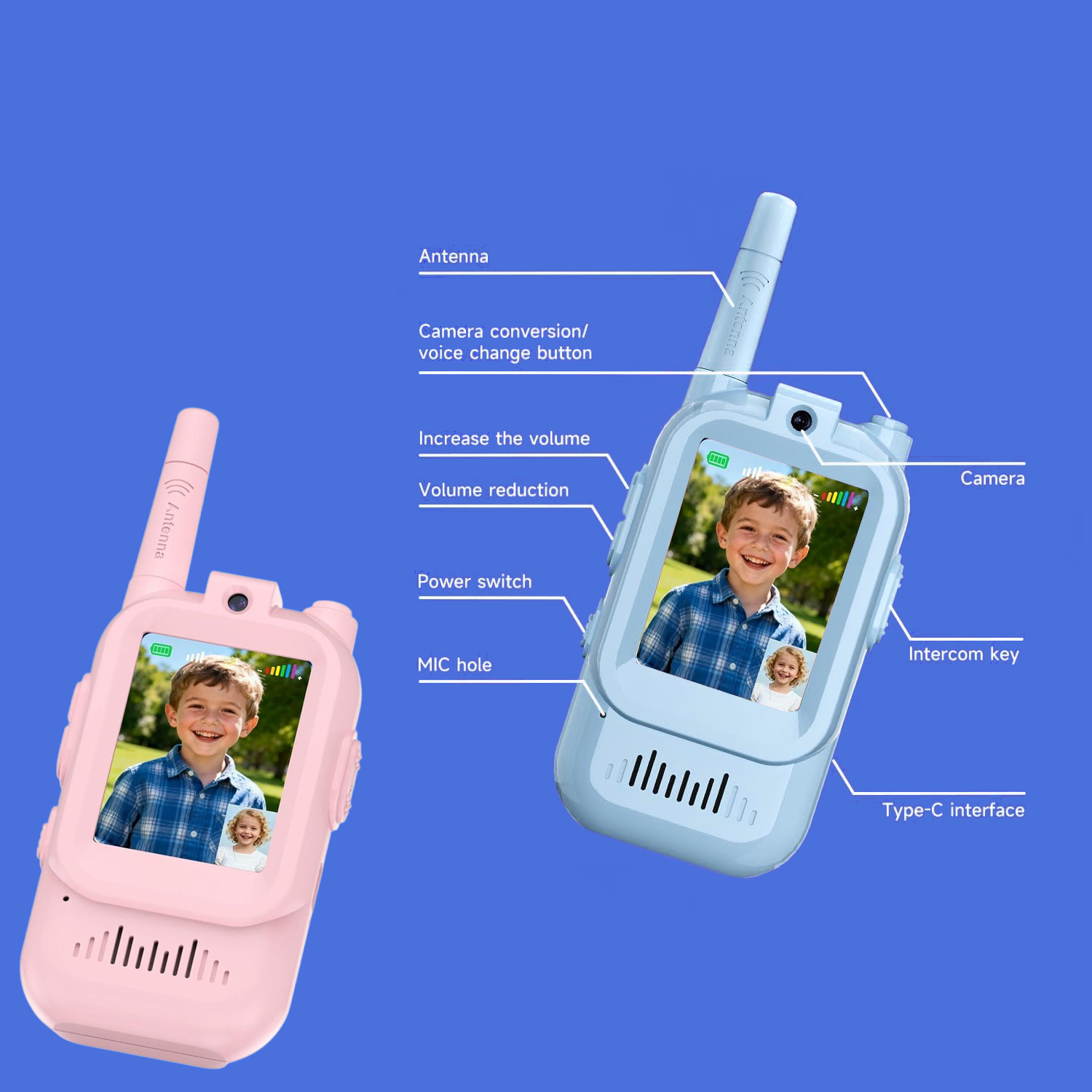 Kids Outdoor Voices - Children's 2-Pack Video Walkie-Talkie with Display