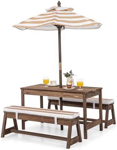 Kids Outdoor Bench With Umbrella - Kids Picnic Table, Outdoor Wooden Table
