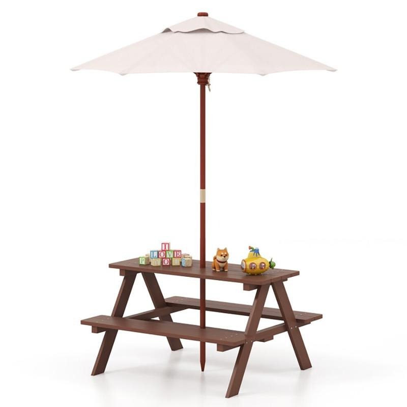 Kids Outdoor Bench With Umbrella - Outdoor 4-Seat Kids Picnic Table Bench