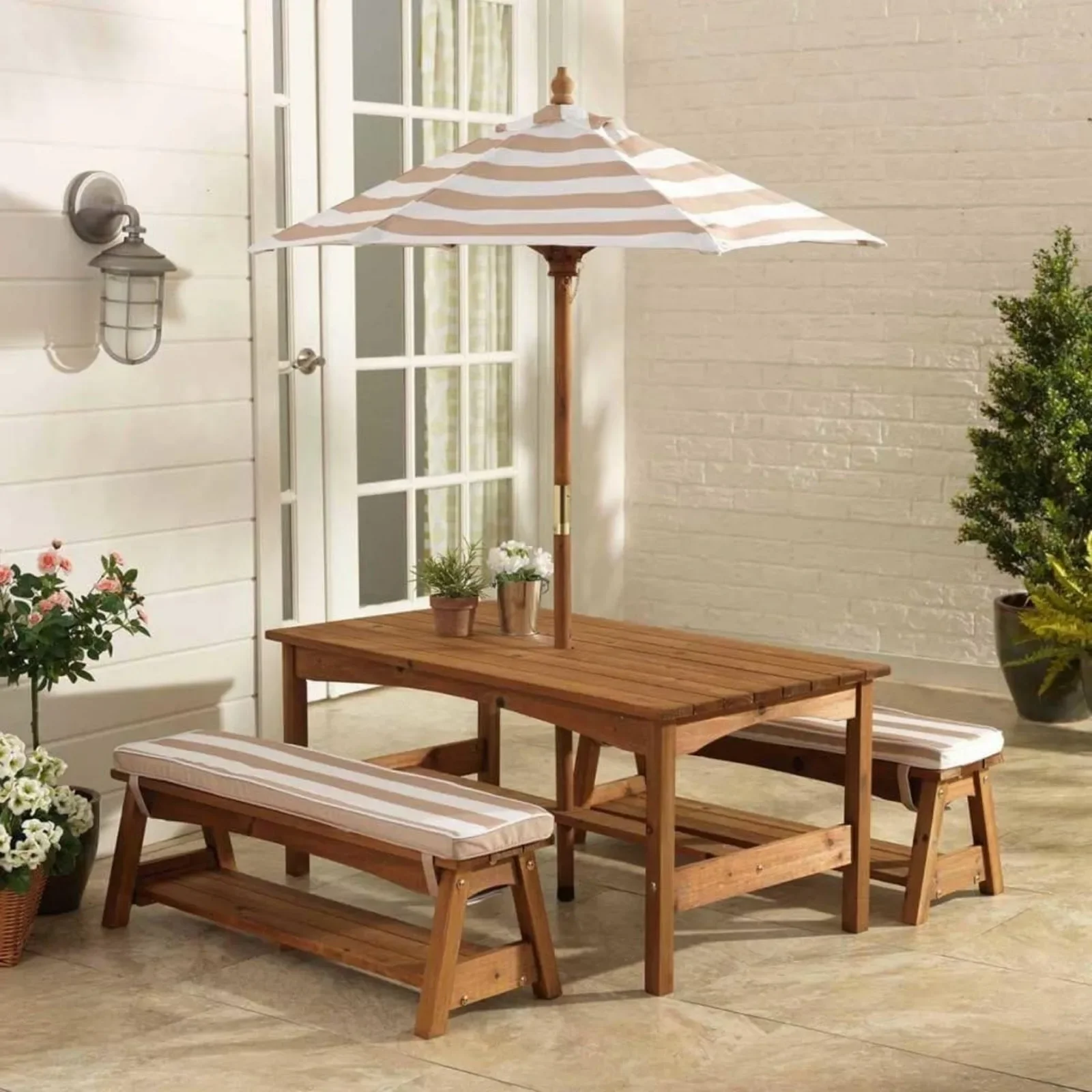 For Outdoor Wooden Table & Ben - đánh giá và giá Kids Outdoor Bench With Umbrella
