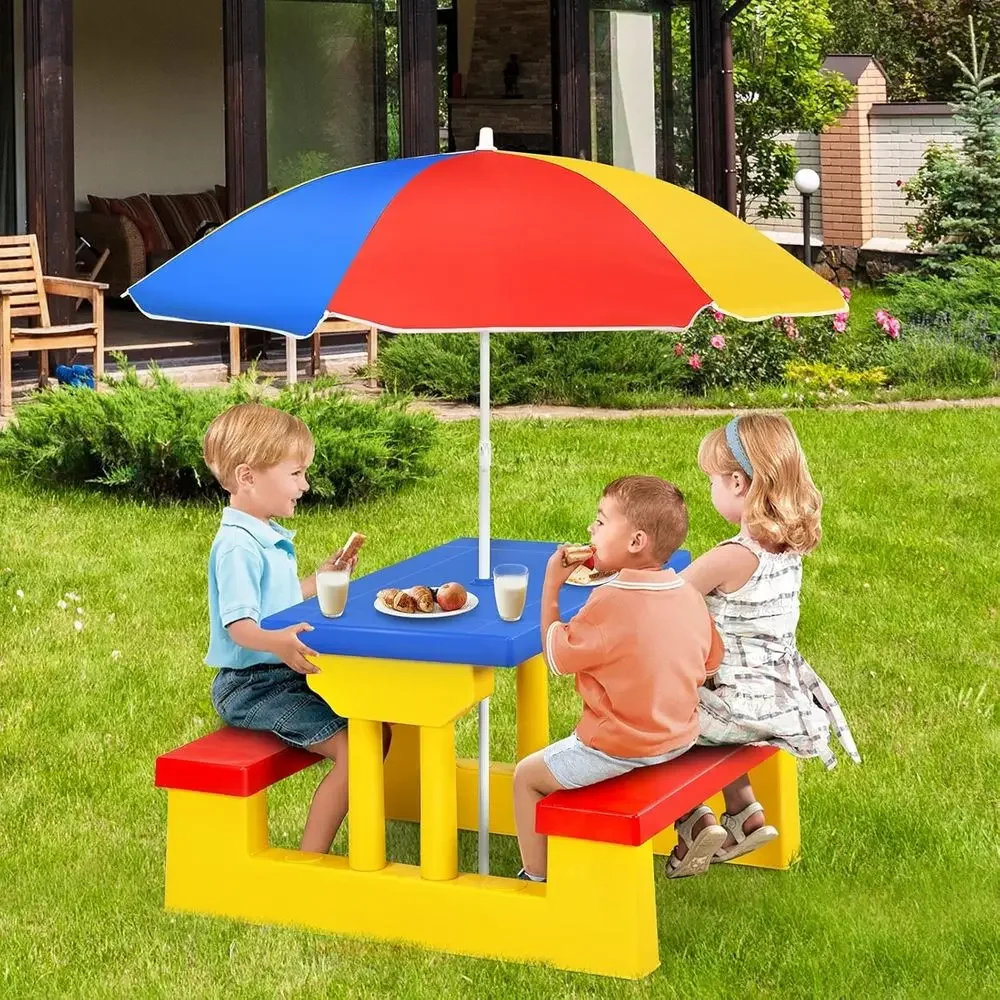 Multicolor Outdoor Kids Picnic - đánh giá và giá Kids Outdoor Bench With Umbrella