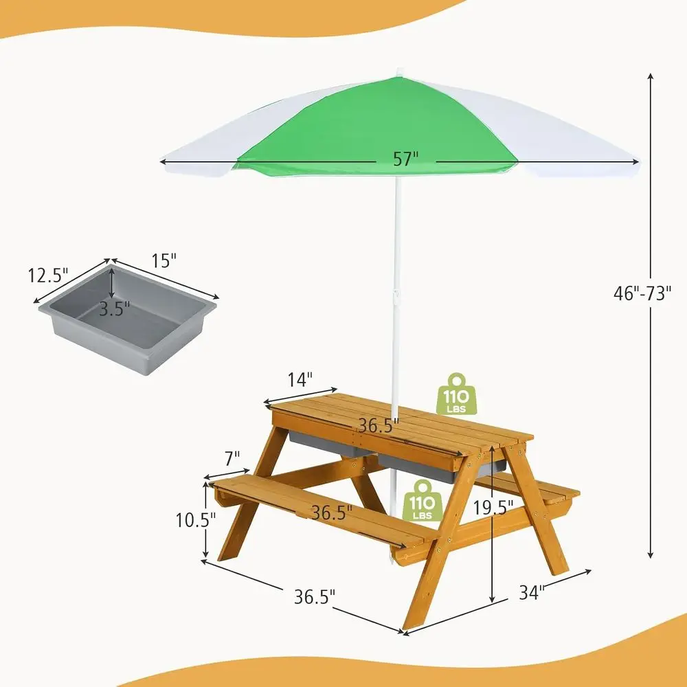 3-in-1 Height-Adjustable Umbre - đánh giá và giá Kids Outdoor Wooden Table