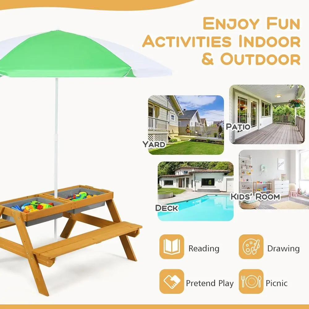 3-in-1 Height-Adjustable Umbre - đánh giá và giá Kids Outdoor Wooden Table