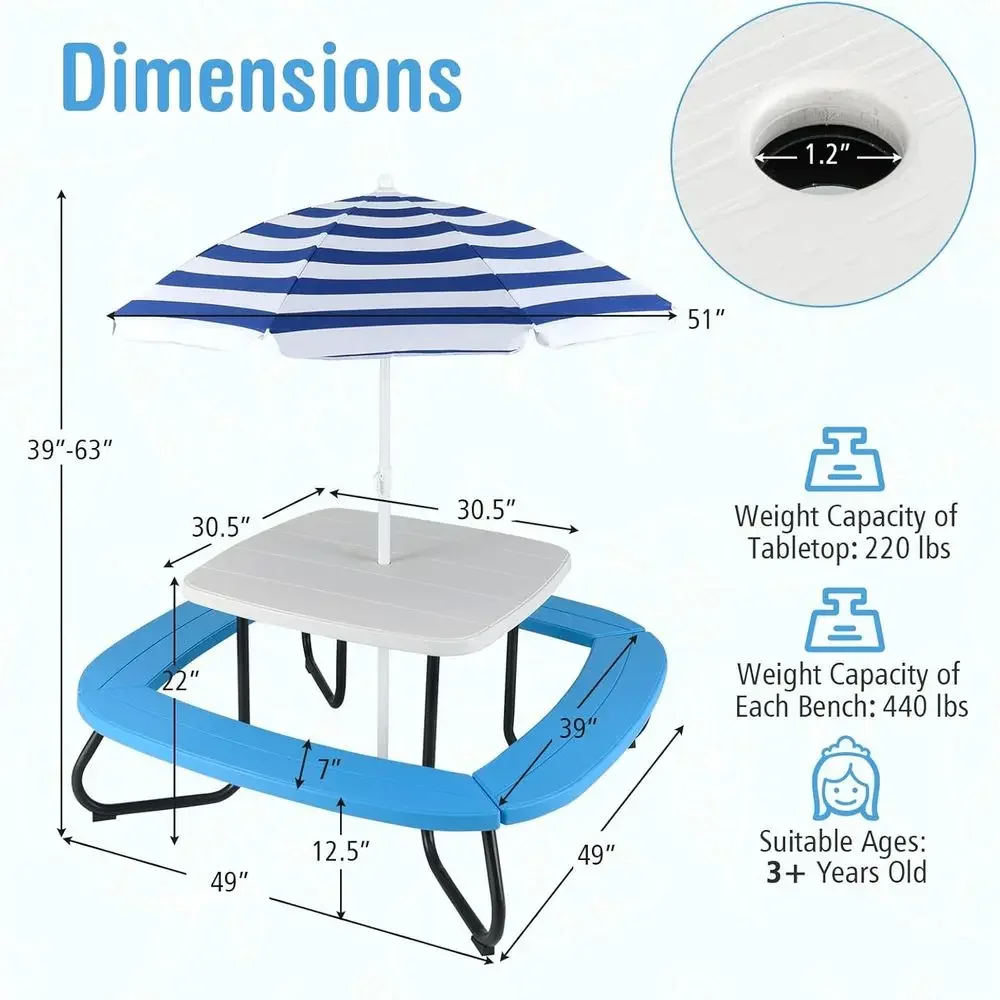 8-Person Kids Picnic Table wit - đánh giá và giá Kids Outdoor Bench With Umbrella