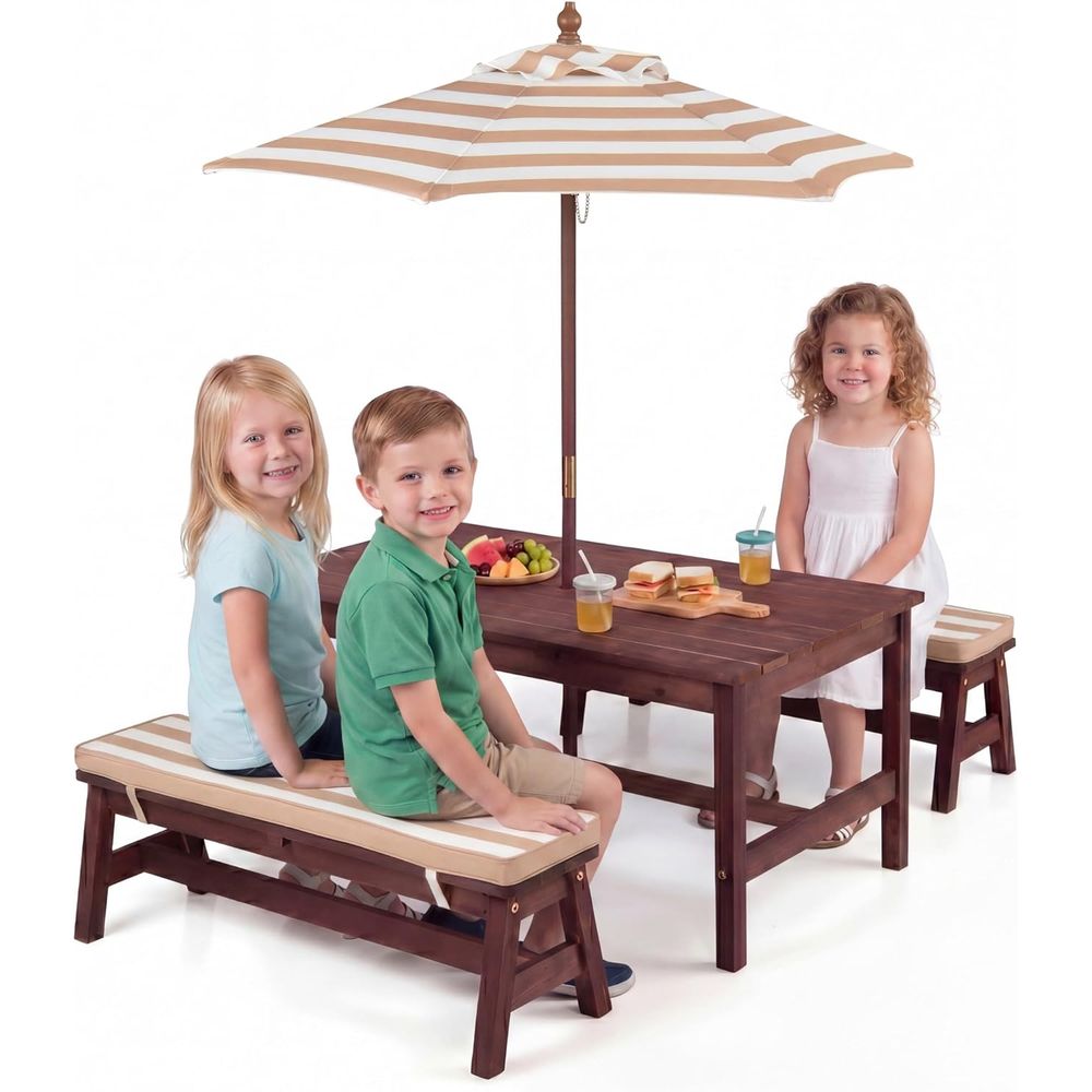 Kids Picnic Table, Large 42“x  - đánh giá và giá Kids Outdoor Bench With Umbrella