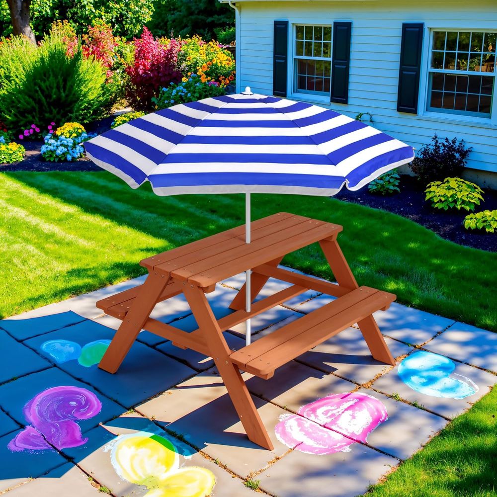 Wooden Kids Picnic Table with  - đánh giá và giá Kids Outdoor Bench With Umbrella