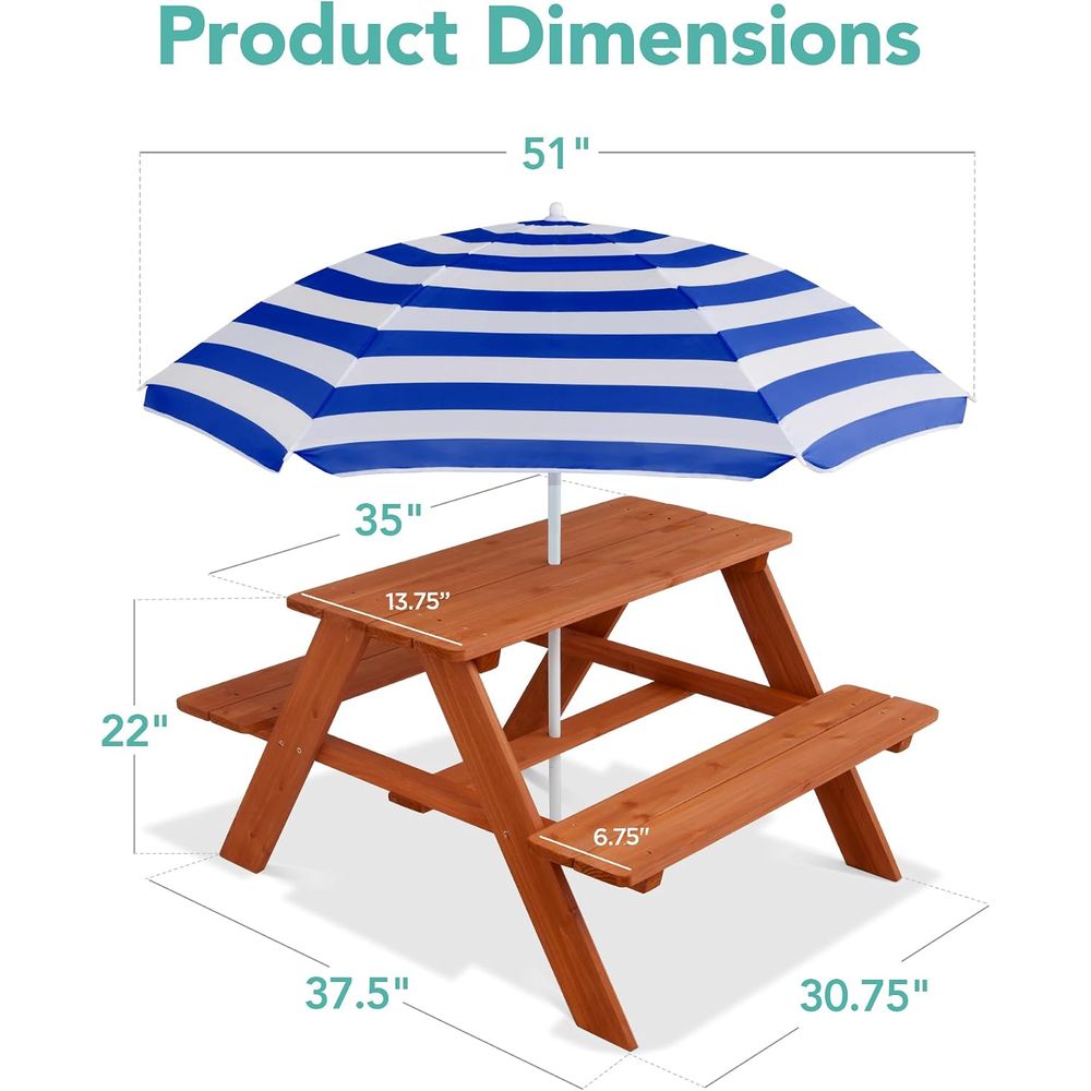 Wooden Kids Picnic Table with  - đánh giá và giá Kids Outdoor Bench With Umbrella
