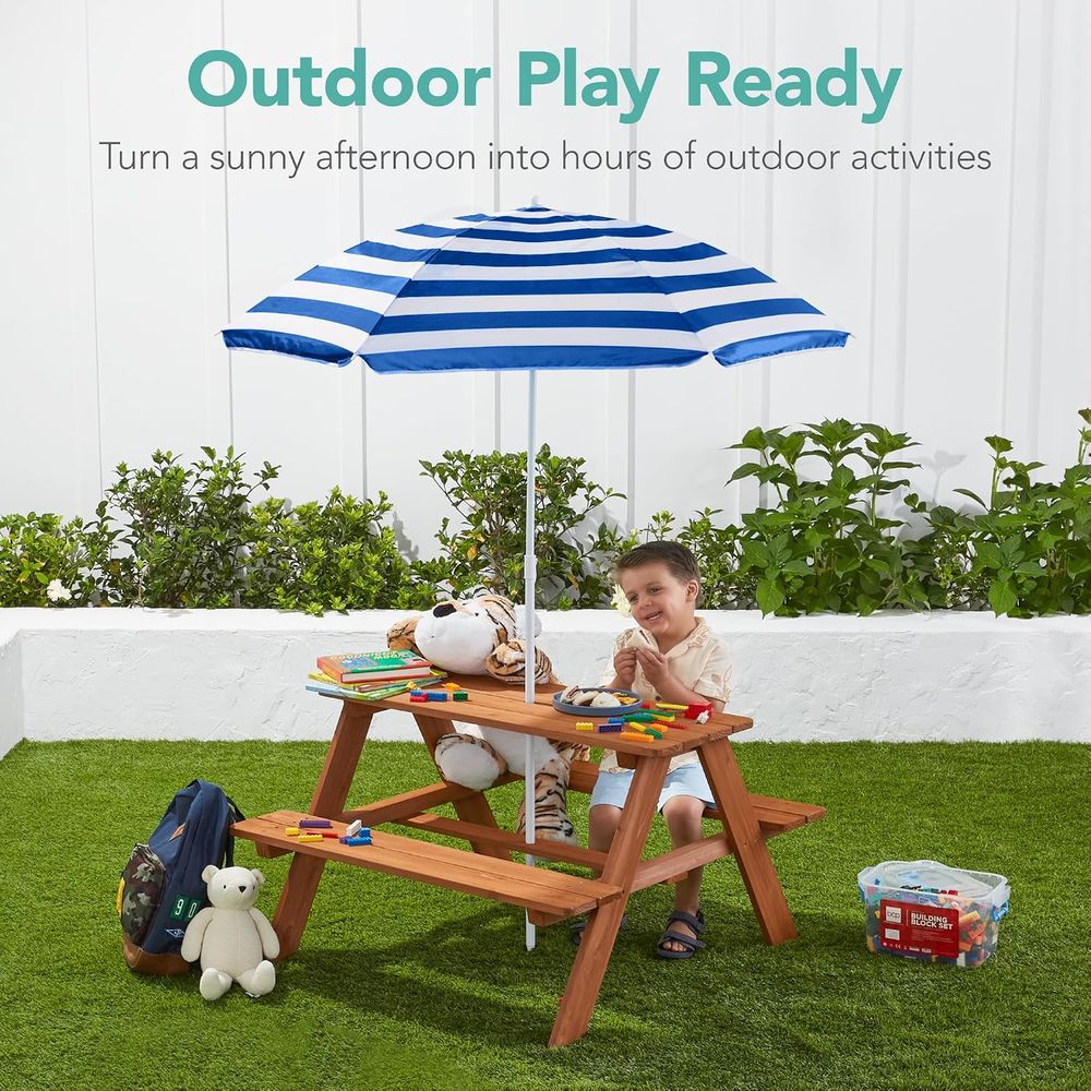 Wooden Kids Picnic Table with  - đánh giá và giá Kids Outdoor Bench With Umbrella