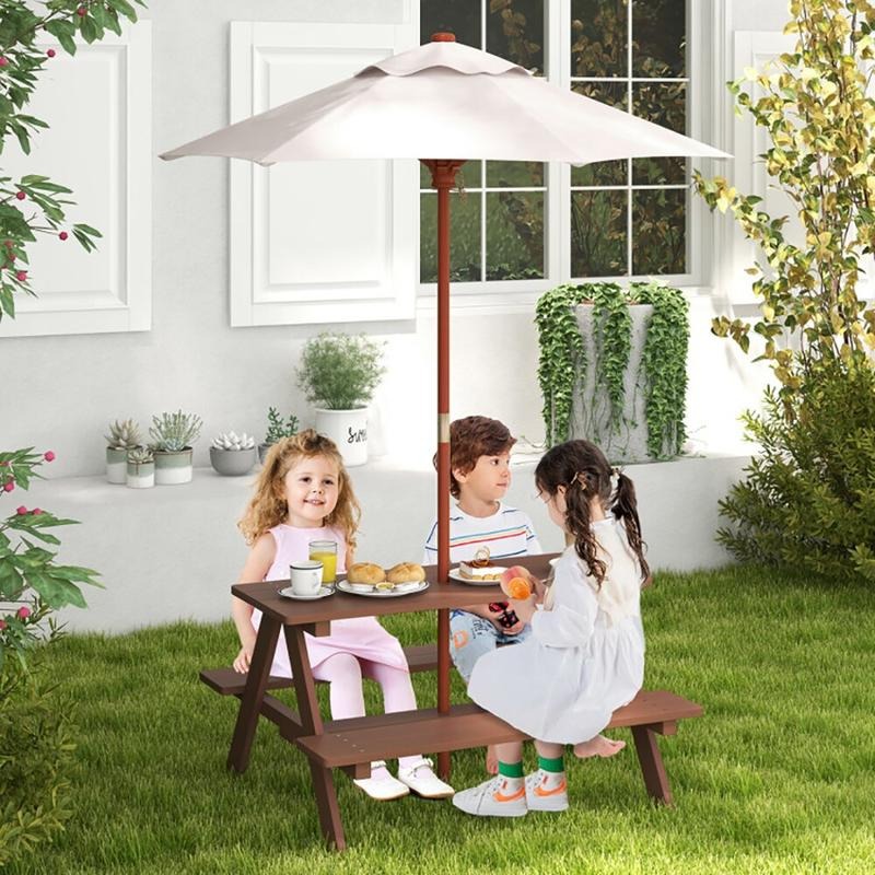 Outdoor 4-Seat Kids Picnic Tab - đánh giá và giá Kids Outdoor Bench With Umbrella