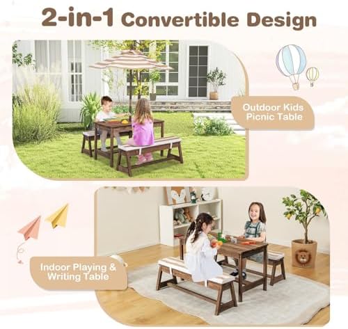 Kids Picnic Table, Outdoor Woo - đánh giá và giá Kids Outdoor Bench With Umbrella