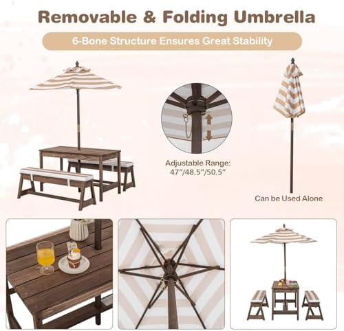 Kids Picnic Table, Outdoor Woo - đánh giá và giá Kids Outdoor Bench With Umbrella