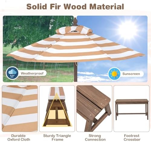 Kids Picnic Table, Outdoor Woo - đánh giá và giá Kids Outdoor Bench With Umbrella