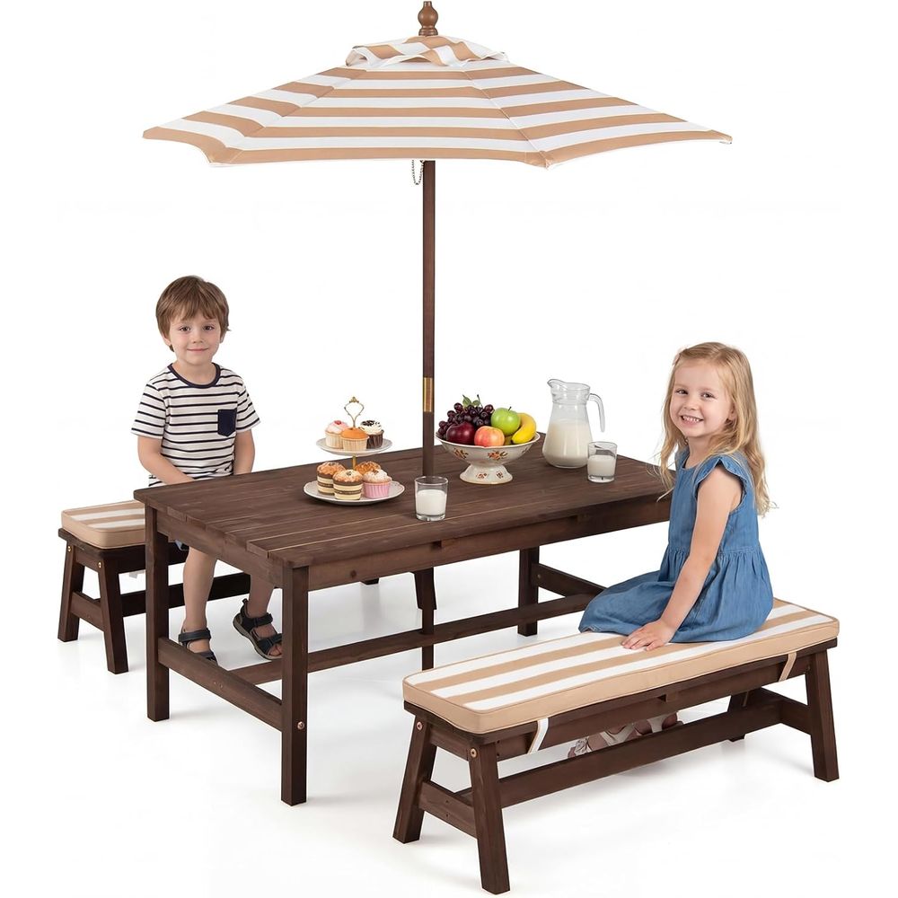 Kids Picnic Table, ir Wood Tod - đánh giá và giá Kids Outdoor Bench With Umbrella