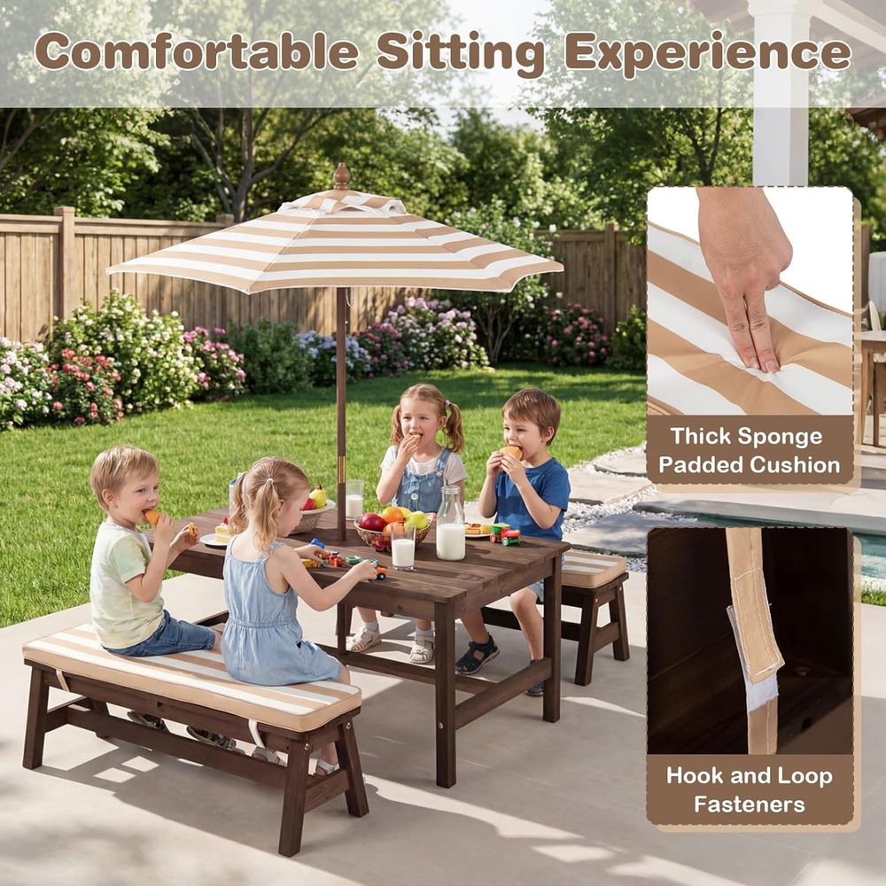 Kids Picnic Table, ir Wood Tod - đánh giá và giá Kids Outdoor Bench With Umbrella