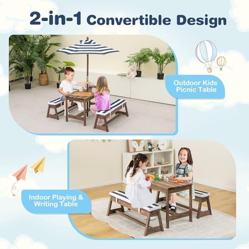 Kids Picnic Table, Outdoor Woo - đánh giá và giá Kids Outdoor Bench With Umbrella