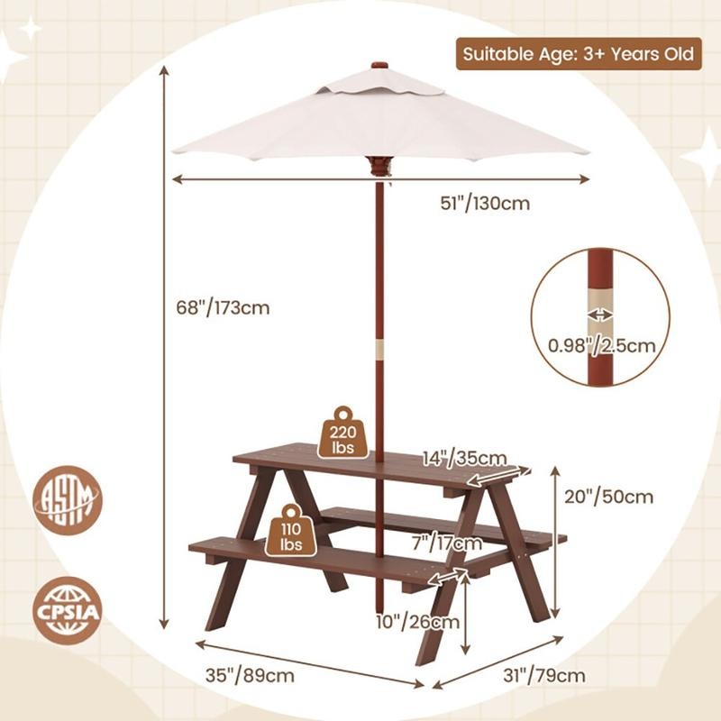 Outdoor 4-Seat Kids Picnic Tab - đánh giá và giá Kids Outdoor Bench With Umbrella