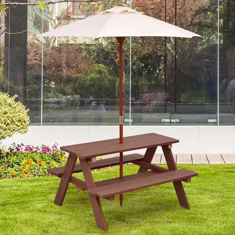 Outdoor 4-Seat Kids Picnic Tab - đánh giá và giá Kids Outdoor Bench With Umbrella
