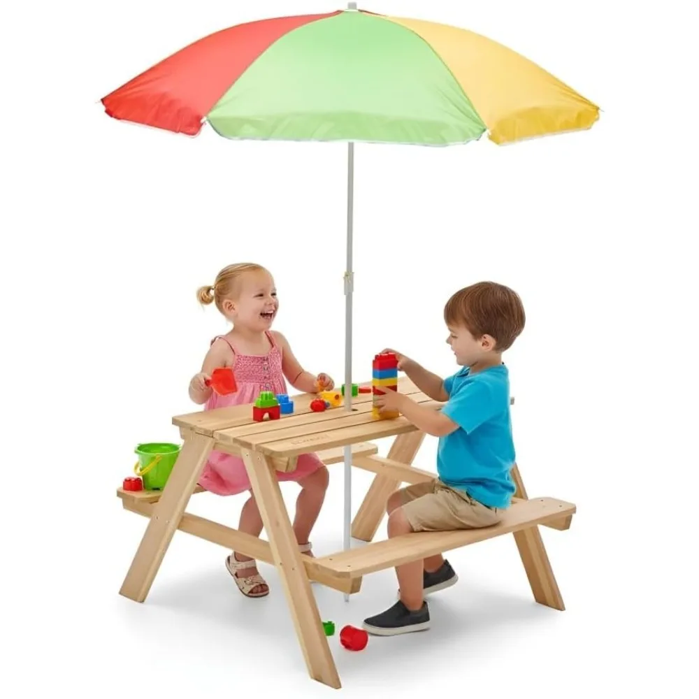 Wooden Kids Picnic Table Outdo - đánh giá và giá Kids Outdoor Bench With Umbrella
