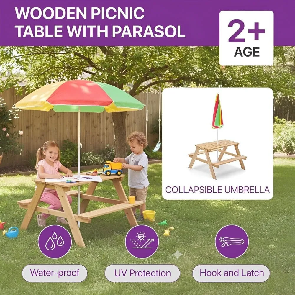 Wooden Kids Picnic Table Outdo - đánh giá và giá Kids Outdoor Bench With Umbrella