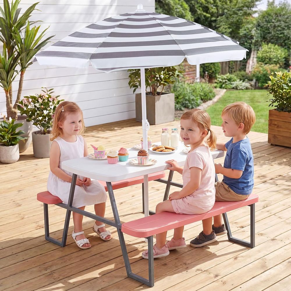 Kids Picnic Table, Toddler Out - đánh giá và giá Kids Outdoor Bench With Umbrella