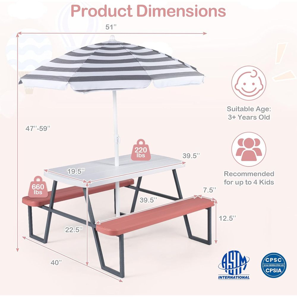 Kids Picnic Table, Toddler Out - đánh giá và giá Kids Outdoor Bench With Umbrella